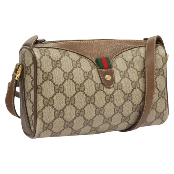 GUCCI GG Supreme Web Sherry Line Bag PVC Beige Gold 89 02 018 Auth sw755 - Picture 1 of 16